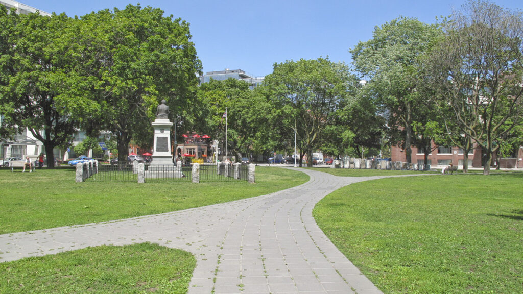 Victoria Memorial Square park Toronto king west view