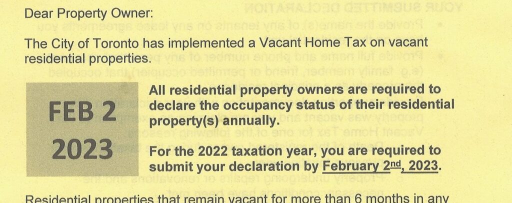 vacant home tax Toronto form sample